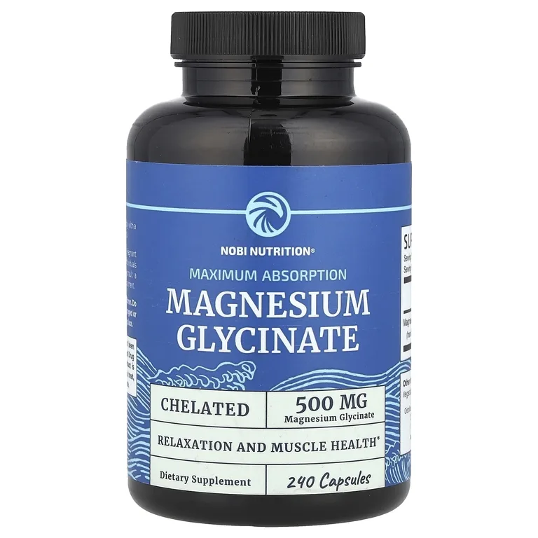 Nobi Nutrition, глицинат магния в хелатной форме, максимальное усвоение, 240 капсул (250 мг в 1 капсуле)