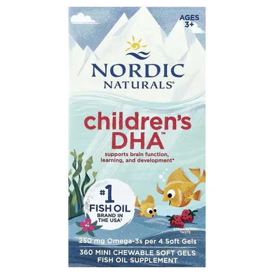 Nordic Naturals, Детская ДГК с клубникой, возраст 3 и старше, 360 жевательных мягких капсул