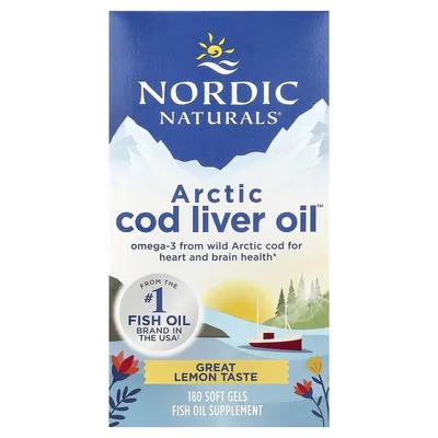 Nordic Naturals, жир из печени арктической трески, лимон, 180 желатиновых капсул