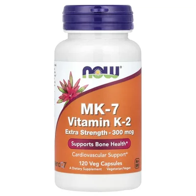 NOW Foods, MK-7, витамин K2, 300 мкг, 120 вегетарианских капсул