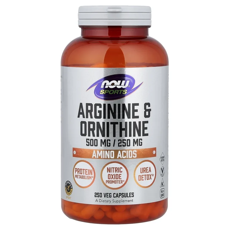 NOW Foods, Спорт, аргинин и орнитин, 250 растительных капсул