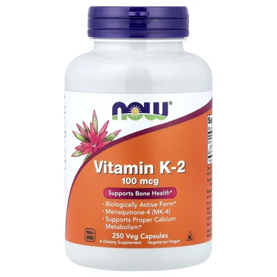 NOW Foods, витамин K2, 100 мкг, 250 растительных капсул