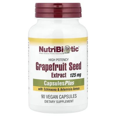 NutriBiotic, Высокоэффективный экстракт семян грейпфрута, с эхинацеей и полынью однолетней, 125 мг, 90 веганских капсул