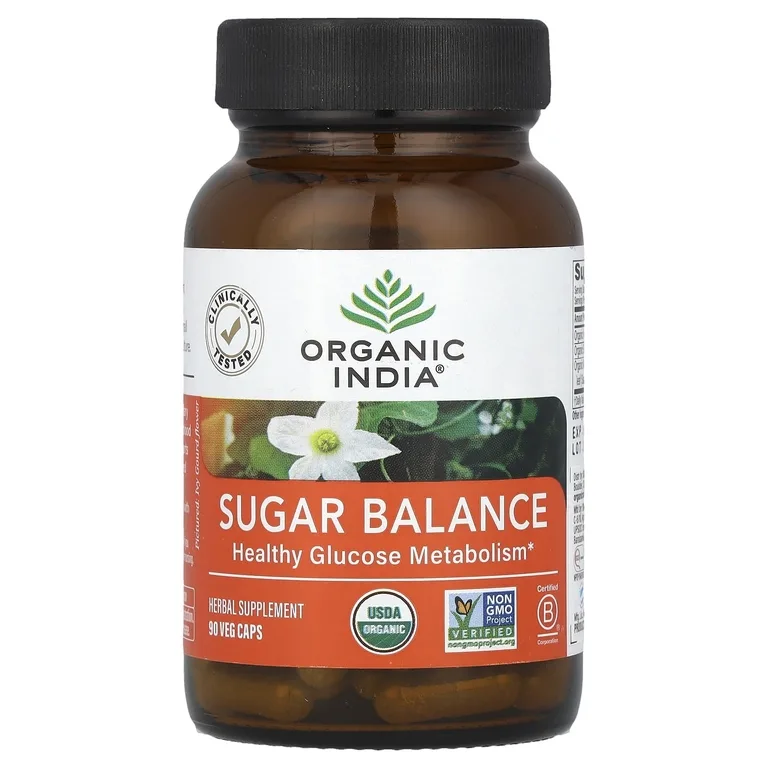 Organic India, здоровый метаболизм глюкозы, 90 растительных капсул