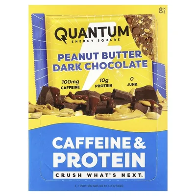 Quantum Energy Square, протеиновый батончик с кофеином, арахисовая паста и темный шоколад, 8 батончиков по 48 г (1,69 унции)