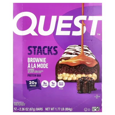 Quest Nutrition, Stacks, протеиновый батончик, брауни A La Mode, 12 батончиков по 67 г (2,36 унции)