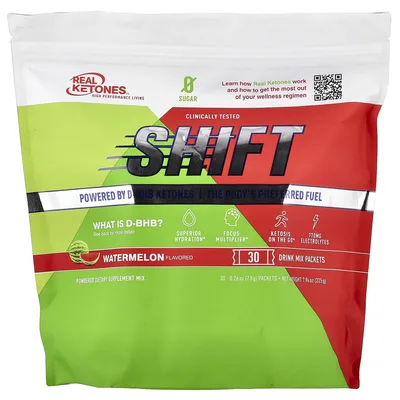 Real Ketones, Shift, арбуз, 30 пакетиков смеси для приготовления напитка, по 7,5 г (0,26 унции)