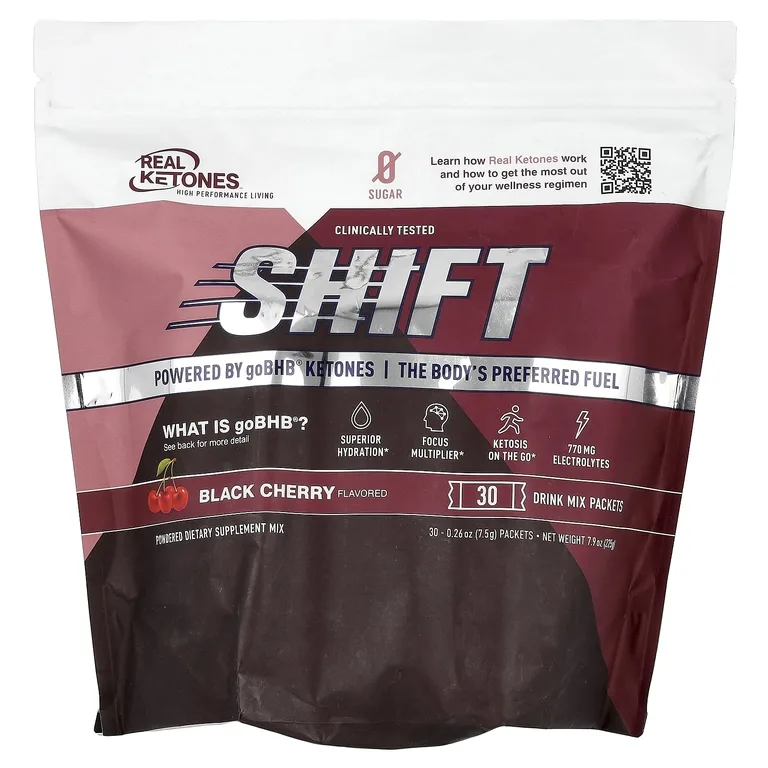Real Ketones, Shift, черная вишня, 30 пакетиков смеси для приготовления напитка, 7,5 г (0,26 унции) каждый