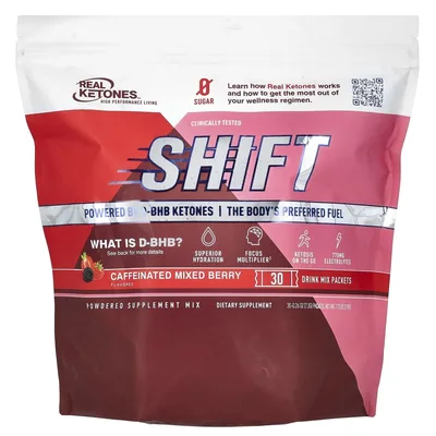 Real Ketones, Shift, ягодное ассорти с кофеином, 30 пакетиков по 7,3 г (0,26 унции) каждый
