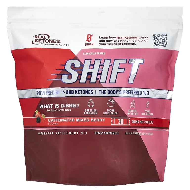 Real Ketones, Shift, ягодное ассорти с кофеином, 30 пакетиков по 7,3 г (0,26 унции) каждый