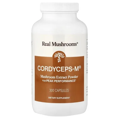 Real Mushrooms, Cordyceps-M®, экстракт грибов в порошке, 300 капсул (500 мг в 1 капсуле)