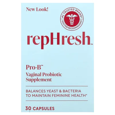 Rephresh, Pro-B™, вагинальная добавка с пробиотиком, 5 млрд КОЕ, 30 капсул