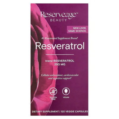 Reserveage Beauty, Ресвератрол, 120 растительных капсул