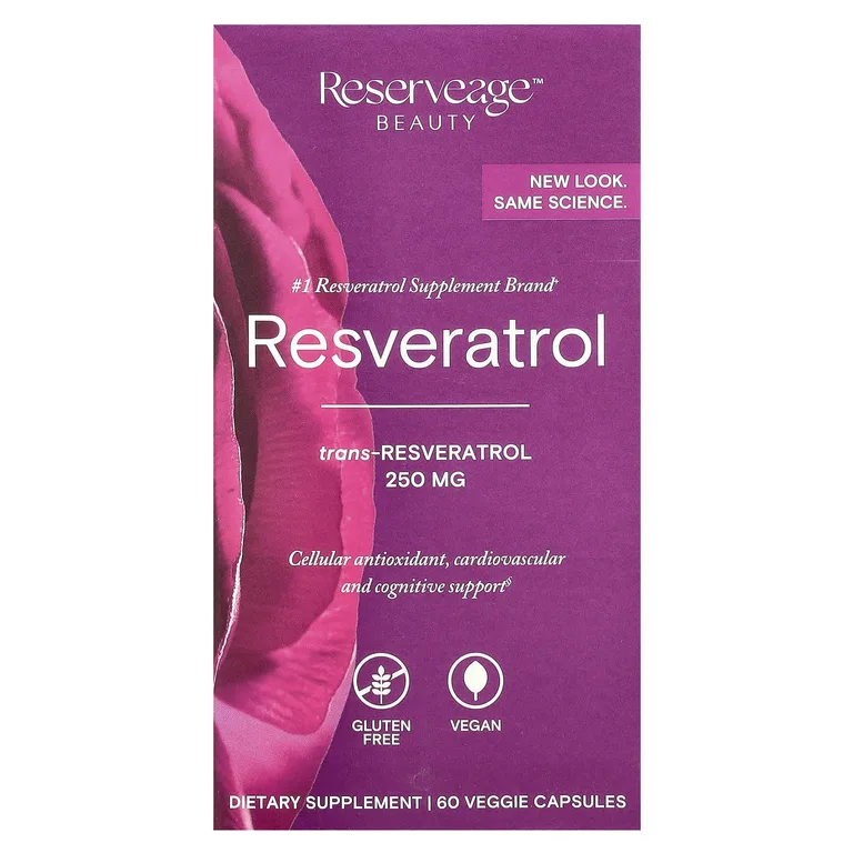 Reserveage Beauty, ресвератрол, 60 растительных капсул