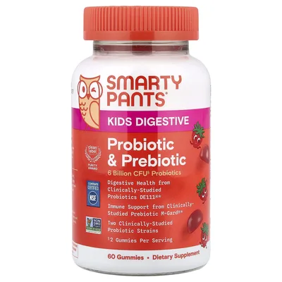 SmartyPants, Kids Digestive, пребиотики и пробиотики для детей, клубника, 60 жевательных таблеток
