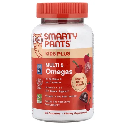 SmartyPants, Kids Plus, детские мультивитамины и омега-кислоты, вишнёво-ягодный пунш, 60 жевательных таблеток