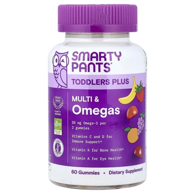 SmartyPants, Toddler Plus, мультивитамины и омега-кислоты, виноград, апельсин, клубника и банан, 60 жевательных таблеток