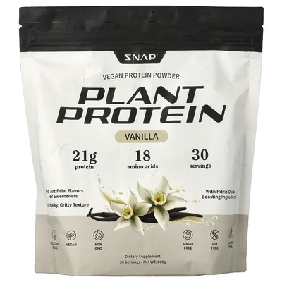 Snap Supplements, растительный протеин, веганский протеиновый порошок, ваниль, 868 г