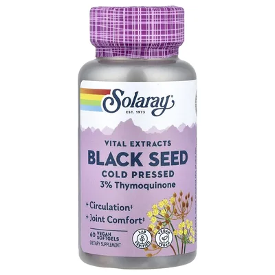 Solaray, Vital Extracts, чёрный тмин, холодный отжим, 60 веганских капсул (500 мг в 1 капсуле)