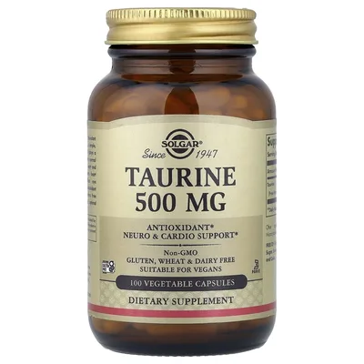 Solgar, Таурин, 500 мг, 100 растительных капсул