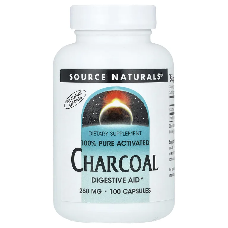 Source Naturals, 100% чистый активированный уголь, 260 мг, 100 капсул