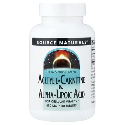 Source Naturals, ацетил-L-карнитин и альфа-липоевая кислота, 60 таблеток
