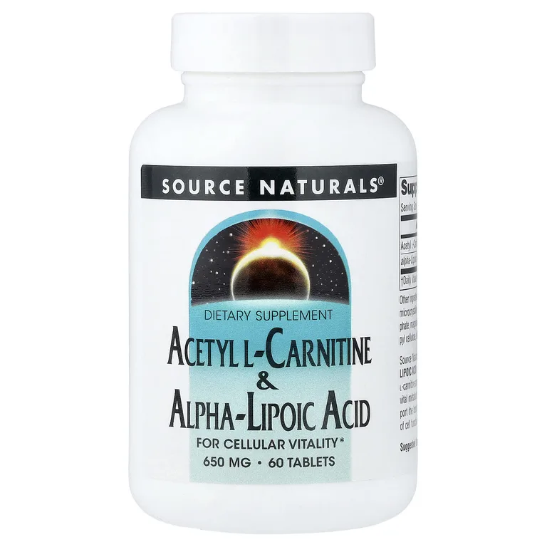 Source Naturals, ацетил-L-карнитин и альфа-липоевая кислота, 60 таблеток