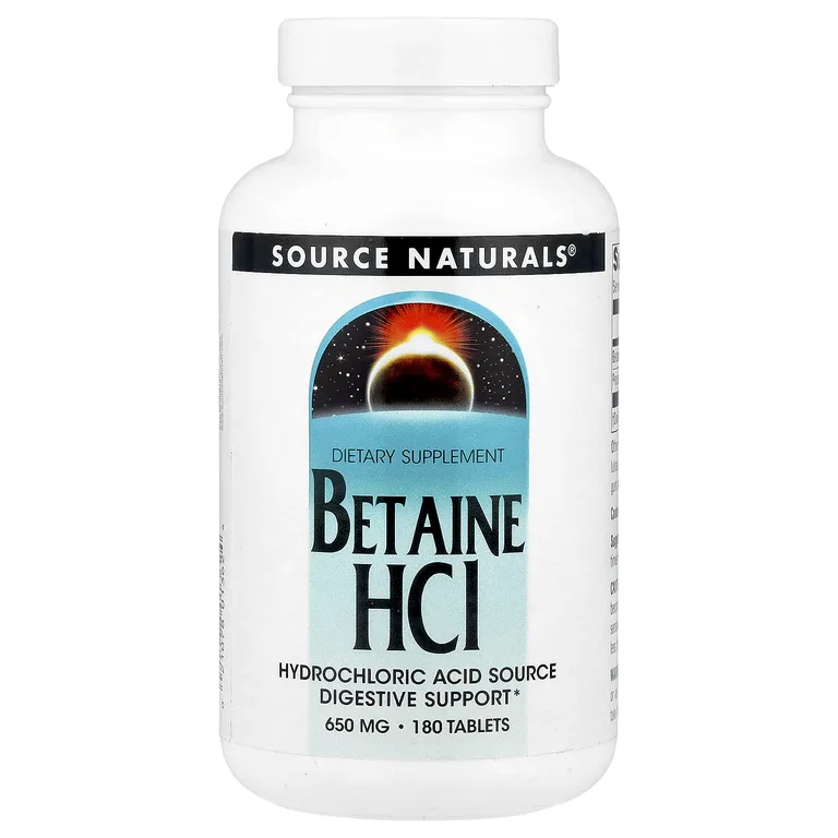 Source Naturals, бетаин гидрохлорид, 650 мг, 180 таблеток