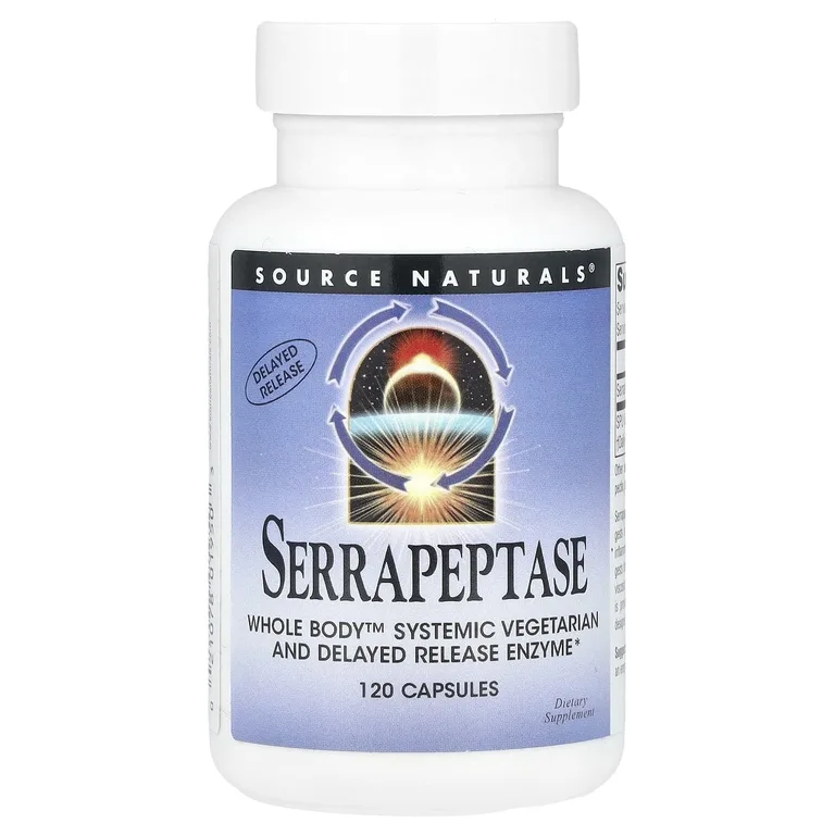 Source Naturals, серрапептаза, 120 капсул (60 000 единиц активности серрапептазы SPU в 1 капсуле)
