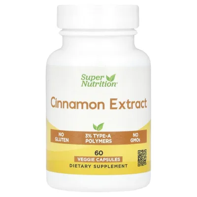 Super Nutrition, экстракт корицы, 60 растительных капсул (250 мг в 1 капсуле)