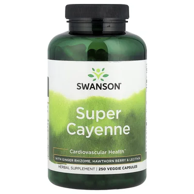 Swanson Vitamins, Кайенский перец с корневищем имбиря, ягодами боярышника и лецитином, 250 растительных капсул