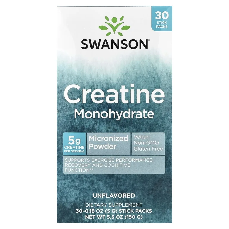 Swanson Vitamins, моногидрат креатина, без добавок, 30 стик-пакетов по 5 г (0,18 унции)