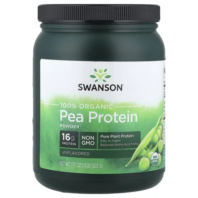 Swanson Vitamins, Порошок из 100% органического горохового протеина, без добавок, 503 г (1,1 фунта)