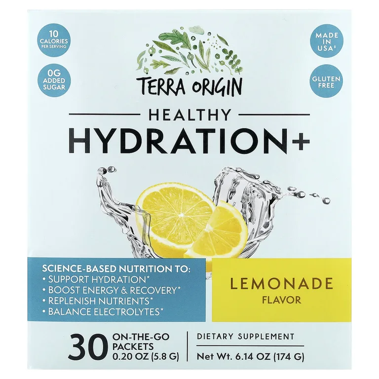 Terra Origin, Healthy Hydration +, лимонад, 30 пакетиков, по 5,8 г (0,20 унции)