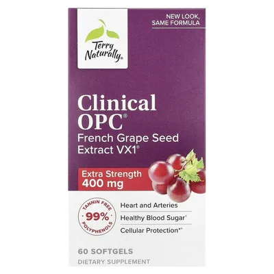 Terry Naturally, Экстракт косточек французского винограда (Vitis vinifera), 400 мг, 60 капсул