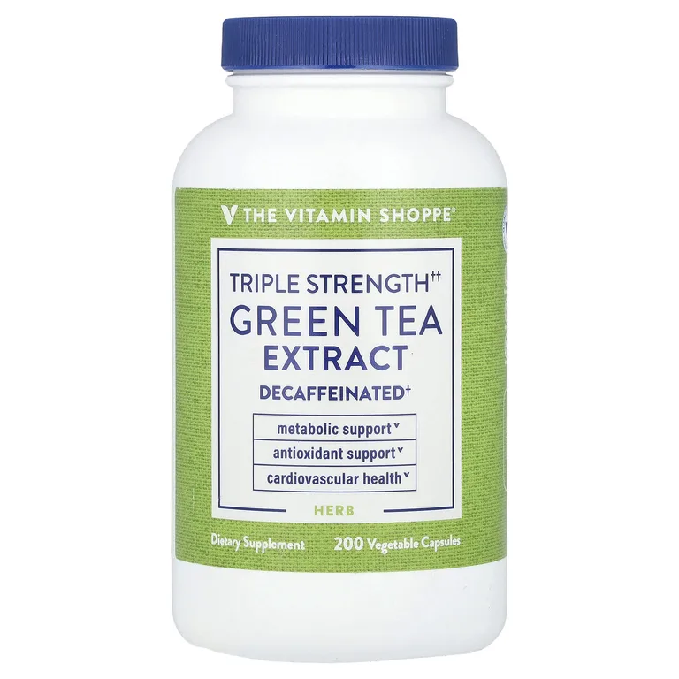The Vitamin Shoppe, Экстракт зеленого чая, тройная сила действия, без кофеина, 200 растительных капсул (750 мг на капсулу)
