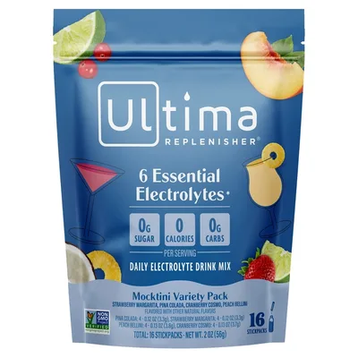 Ultima Replenisher, 6 незаменимых электролитов, ежедневная смесь для приготовления электролитов, набор Mocktini, 16 стиков