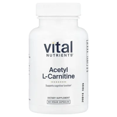 Vital Nutrients, Ацетил L-карнитин, 500 мг, 60 веганских капсул