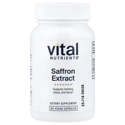 Vital Nutrients, экстракт шафрана, 60 веганских капсул (15 мг в 1 капсуле)