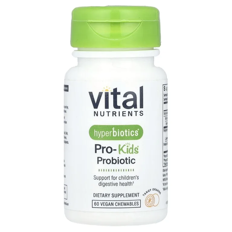 Vital Nutrients, пробиотики для детей, пикантный апельсин, 60 веганских жевательных таблеток