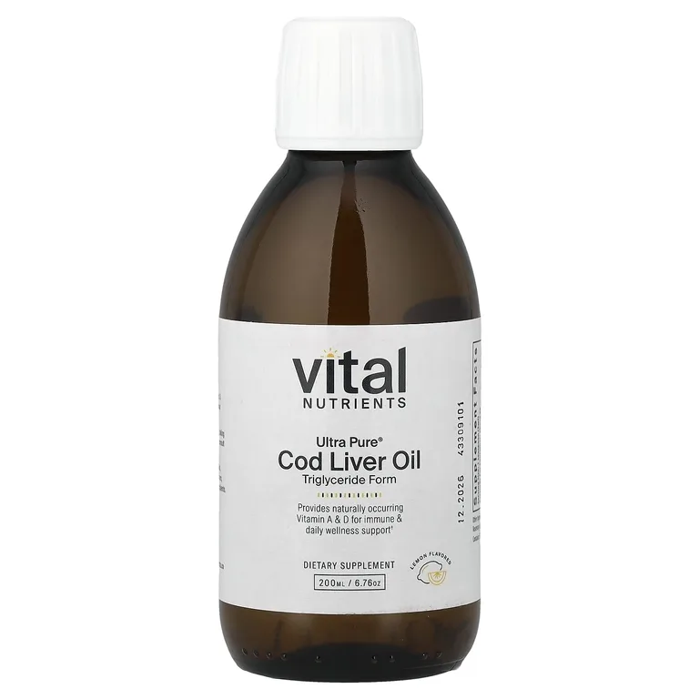 Vital Nutrients, ультрачистый жир печени трески, со вкусом лимона, 200 мл (6,76 унции)