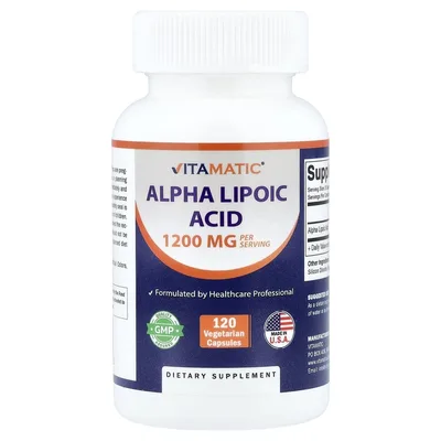Vitamatic, альфа-липоевая кислота, 120 капсул (600 мг в 1 капсуле)