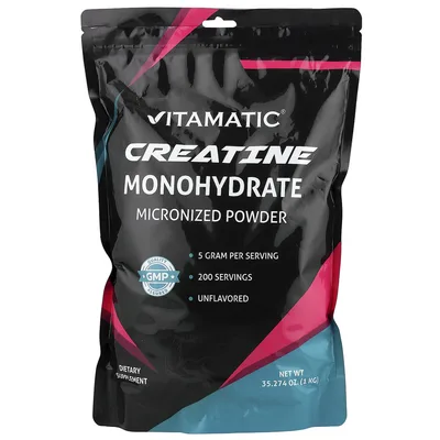 Vitamatic, моногидрат креатина, микронизированный порошок, без добавок, 1 кг (35,274 унции)