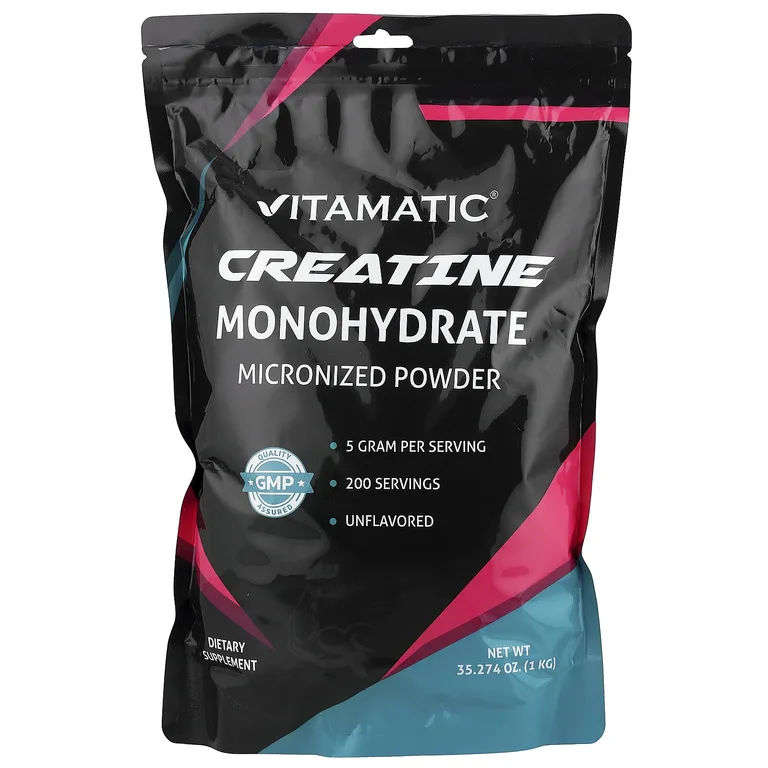 Vitamatic, моногидрат креатина, микронизированный порошок, без добавок, 1 кг (35,274 унции)