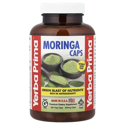 Yerba Prima, моринга в капсулах, 180 растительных капсул